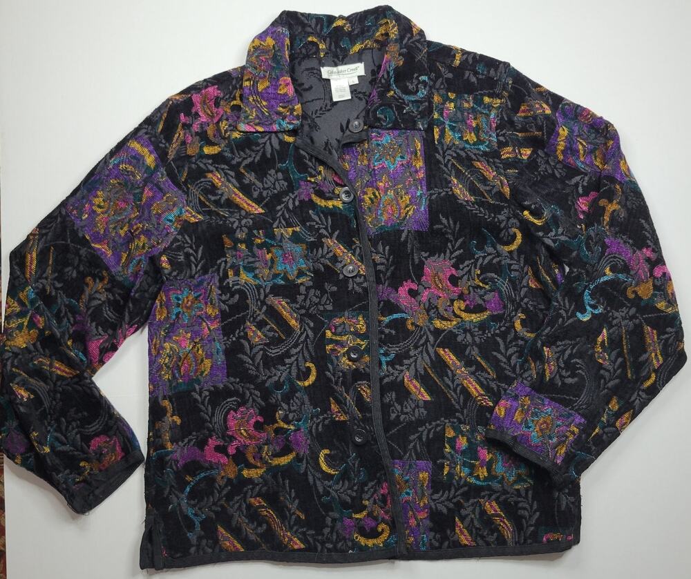 Coldwater Creek Reversible Tapestry Brocade Floral jacket Buttons Women's Large